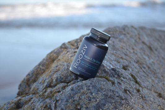 Rooziv functional mushroom gummies with natural blackberry flavor, made with 100% fruiting body mushrooms and calming herbs to support relaxation, reduce anxiety, and improve sleep.